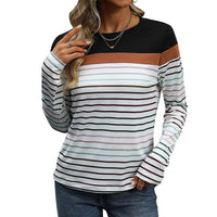 Color-block Striped Long-sleeve T-shirt Casual Top For Women