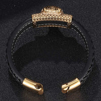 European And American-style Stainless Steel Braided Retro Animal Wolf Head Leather Bracelet