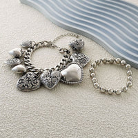 Double-layer Stacked Chain Heart Pendant Bracelet