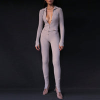 Long Sleeve Buttoned Two Wear Woolen Jumpsuit