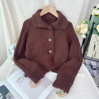 Knitted Cardigan Lapel Single Breasted Casual Irregular Women's Sweater Jacket