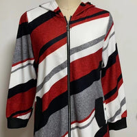 European And American Loose Striped Hooded Zip Long Sleeve Coat