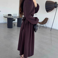 Long-sleeve Flared Waist-cinched Elegant Dress