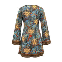 Spring Autumn Cinched-waist Floral A-line Dress