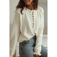 New Style Frill Button Knitted Pullover Crew Neck Sweater Women