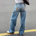 Retro Street Leopard Print XINGX Patchwork Stitching Straight Jeans