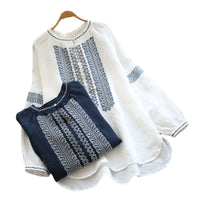 Ethnic Style Wheat Embroidery Long Sleeve Loose Top