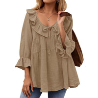 Round Neck Tied Front Dart Multi-layer Loose Waist Shirt