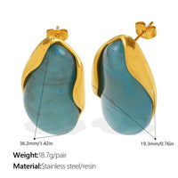 Retro Irregular Amber Powder-white-blue Gradient Gold-edge Earrings With Gold Trim - Non-fading, 18K Gold Plated, Unique Ear Jewelry For The Fashion-forward.