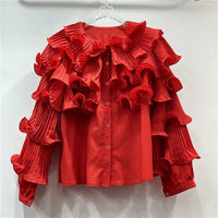 Korean Style Light Luxury Socialite Bubble Sleeve Ruffled Loose Chic Design Adult Lady Like Woman Temperament Top