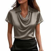 Fashionable Solid-Color Casual Lapel Collar Button-Down Short-Sleeve Shirt