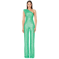 Sleeveless One Shoulder Sequin Jumpsuit