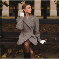 Fashion Plaid Waist-tight Suit Jacket For Women