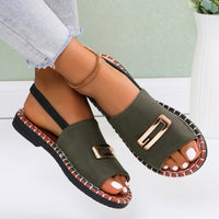 Womens Fabric Strap Flat Sandals With Elastic Band And Buckle