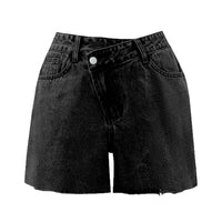 Irregular Slant-waist Raw-edge Denim Shorts