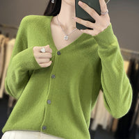 Women's V-neck Seamless Front Line Ready-made Garments Wool Cardigan