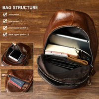 Mens Full-Grain Shoulder Casual Minimalist Chest Bag Large Capacity Genuine Leather