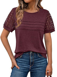 Round-neck Hollow-out Short-sleeve Elegant Loose-fitting