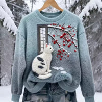 New Flannel Printed Christmas Sweet Crew-Neck Top With Snowman Design