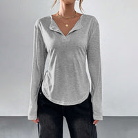Women's Solid Color Minimalist Style V-neck T-shirt