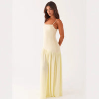 Solid-color Sleeveless Spliced Slip Dress With Slits And A Fitted Waist