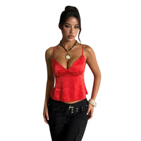 Satin Jacquard Slip V-Neck Loose Top Womens