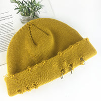 Personality Hoop Hole Wool Knitted Warm Hat