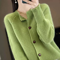 Womens Thickened Long-sleeve Knitted Cashmere Cardigan With A Crew Neck