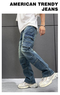 Multi-Pocket Workwear Jeans Men's Loose Large Size Trousers