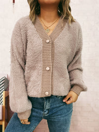 Leisure Commute V-neck Solid Color Coat Sweater