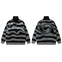 Autumn American Striped Half Zipper Mink Fur Knitted Sweater For Women