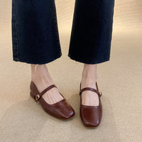 Chunky-heeled Square-toe Slingback Versatile Mid-heel Womens Shoes