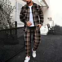 Double Pocket Printed Men's Casual Long Sleeve Shirt Trousers