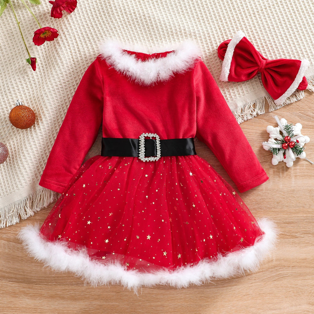 Child Girl Christmas Dress Headband Suit