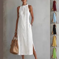 Women's Halter Neck Sleeveless Dress Lace Patchwork Holiday Style Summer Top