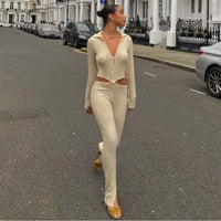 Long Sleeve Buttoned Two Wear Woolen Jumpsuit