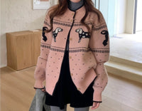 Christmas Puppy Jacquard Round Neck Sweater Cardigan Coat Loose All-matching Sweater