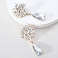 Floral Crystal Teardrop Dangle Earrings Statement Rhinestone Drop Jewelry For Women Party Wedding Bridal Prom