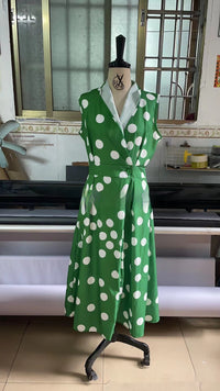 Fashion Polka Dot V-neck Women's Button Fishtail Skirt