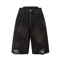 Waste Soil Spray Painting Old Dirty Denim Shorts Men