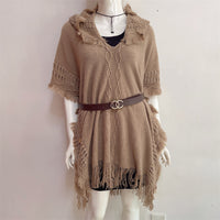 Autumn And Winter European And American Plus Size Hooded Pullover Sweater Tassel Batwing Shirt