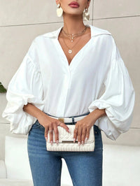 Niche Fashionable French Polka Dot Half-open Collar Design Loose Bubble Long Sleeve Top