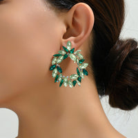 Crystal Wreath Stud Earrings For Women Sparkly Rhinestone Statement Floral Multicolor Jewelry Party Wedding Bridal Prom