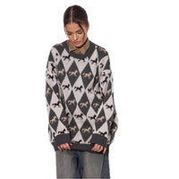 Womens Versatile Color-Block Jacquard Knit Top With Long Sleeves