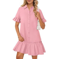 Women's Solid Color Loose And Versatile Button-up Shirt Dress