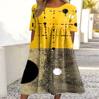 Fashionable Abstract Geometric Mid-Waist 3D Printed Dress