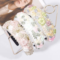 Imitation Pearl Retro Headband Floral Woven Fabric