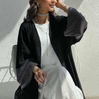 MQ085 Cardigan Abaya Muslim Cross-border Stretch Diamond Mesh Robe