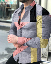New Men's Lapel Casual Youth Printed Top