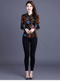 Women's Casual Lace Printed Fleece Warm T-shirt